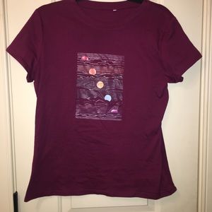 Maroon Round Neck Sun Print Tee